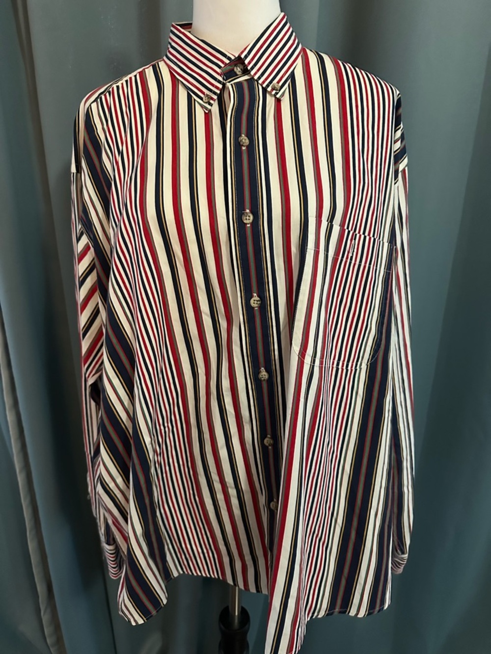 Salty Dog Striped Button Down Shirt XL Red White Blue Cotton USA Style